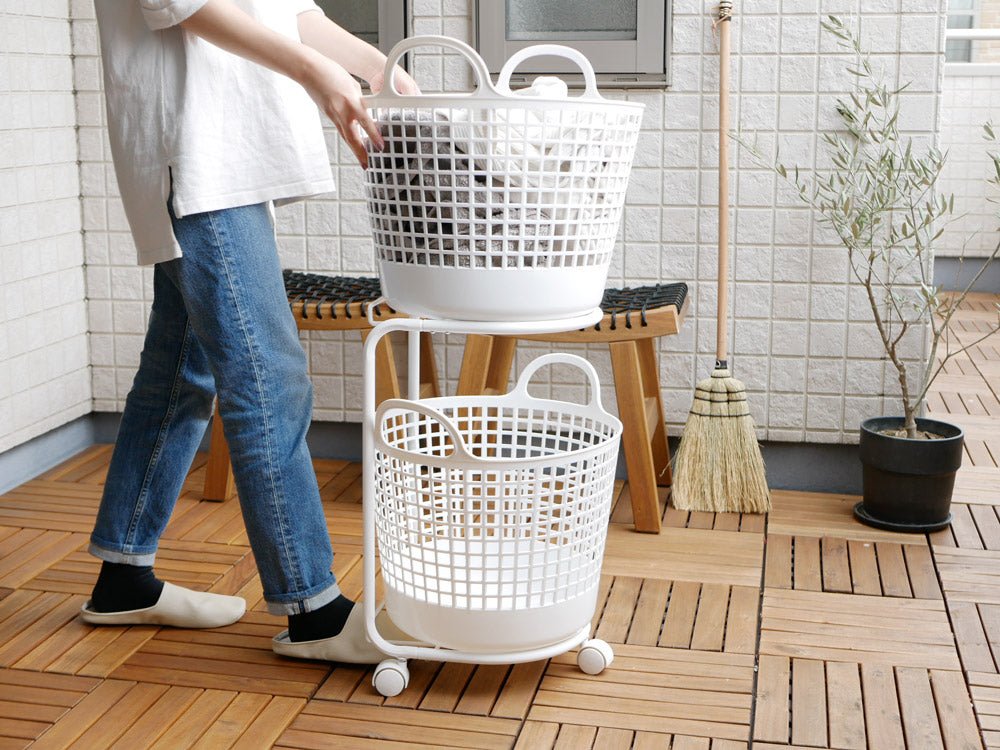 <like-it/ライクイット>ランドリーバスケット 2段 ホワイト