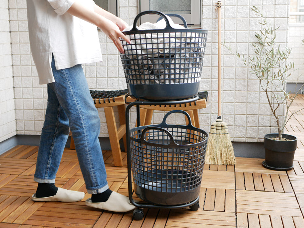 <like-it/ライクイット>ランドリーバスケット 2段 ブラック