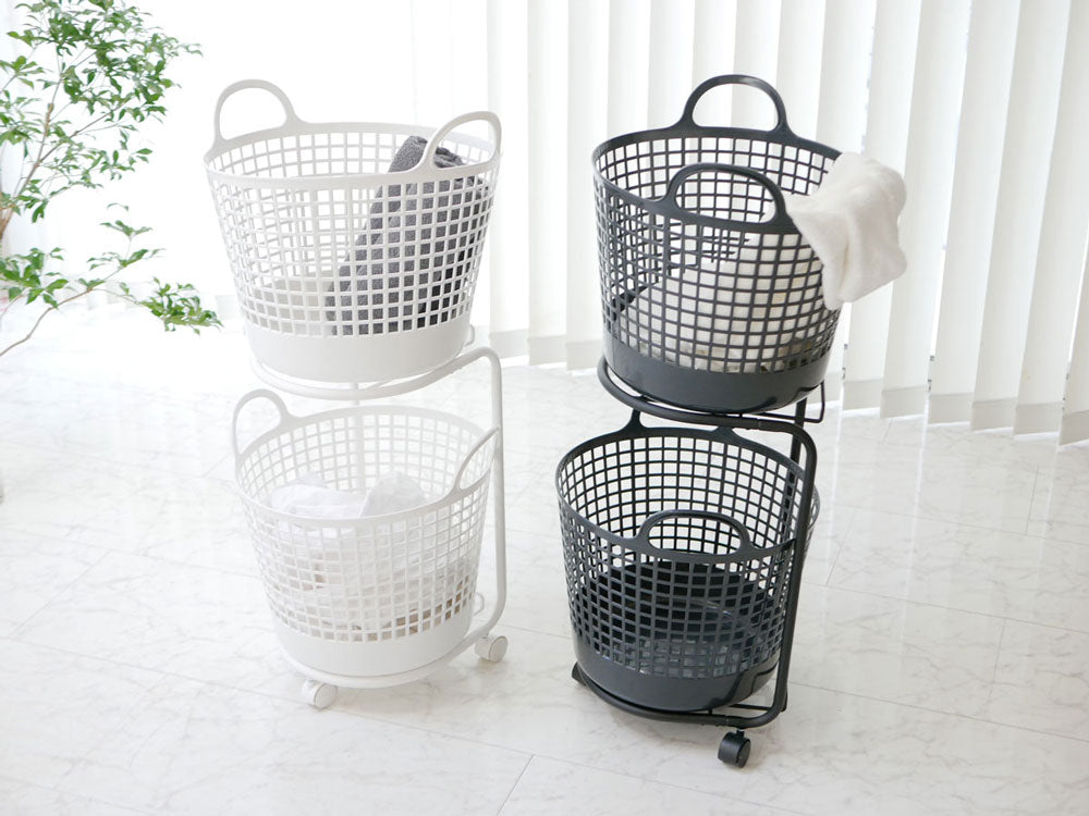 <like-it/ライクイット>ランドリーバスケット 2段 ホワイト