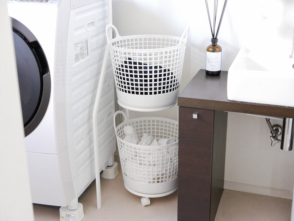 <like-it/ライクイット>ランドリーバスケット 2段 ホワイト