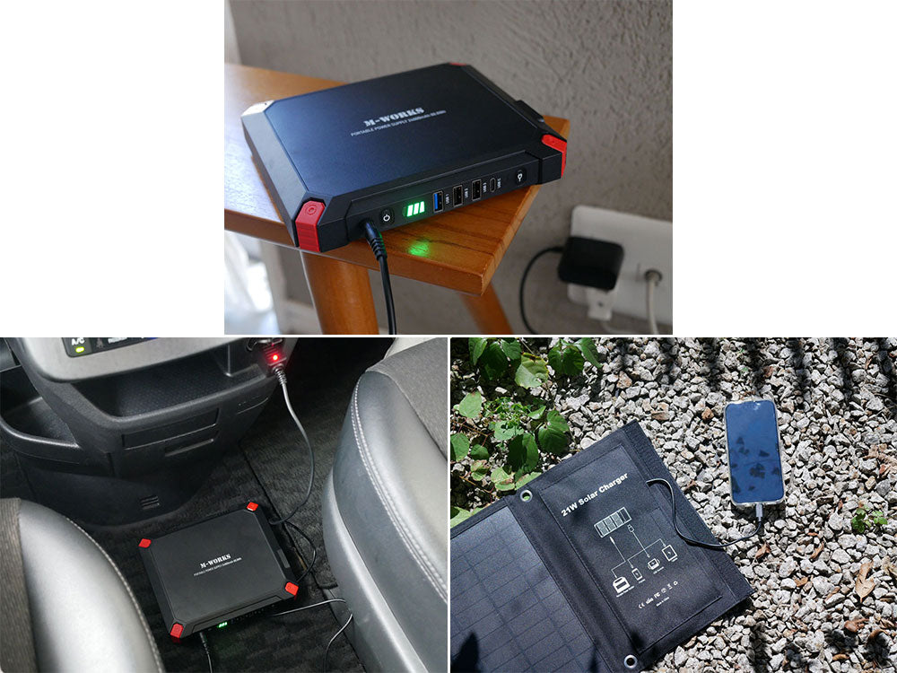 ＜エムワークス＞つながる安心！コンパクトなポータブル電源（ソーラーパネル付き）