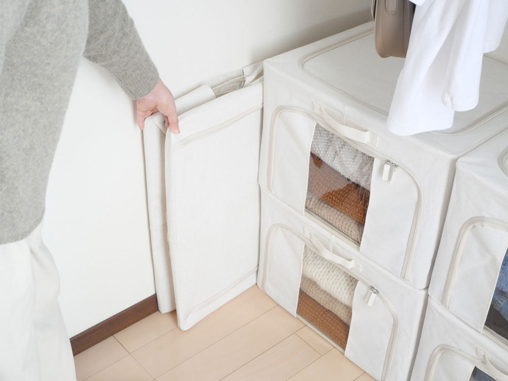 好きなところから開けられる折りたたみ式布製収納ボックス