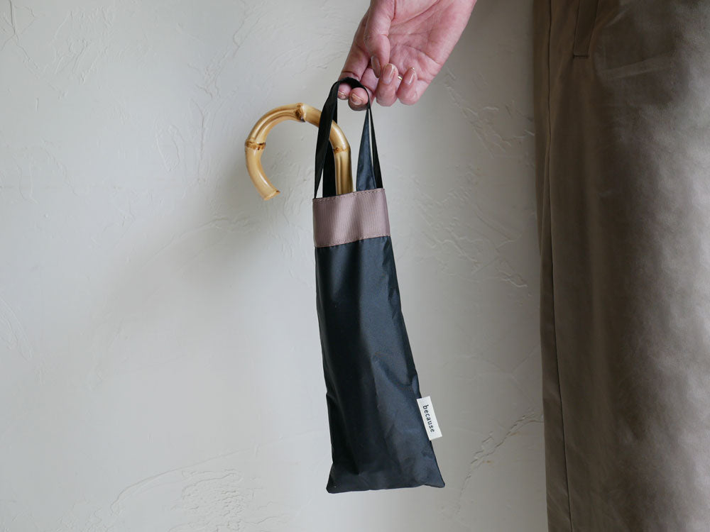 開店祝い 折りたたみ傘 袋付き バンブー持ち手 コード刺繍 ブラック